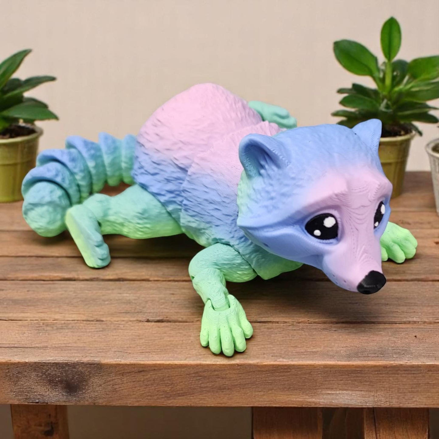 Bendy Posable 8.5" Raccoon Toy Multiple Colors Flexible Fidget Decor Black Eyes/Nose Unique Gift