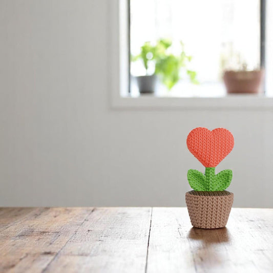 Heart-Shaped Flower in Knitted Texture Pot - Charming Home Decor