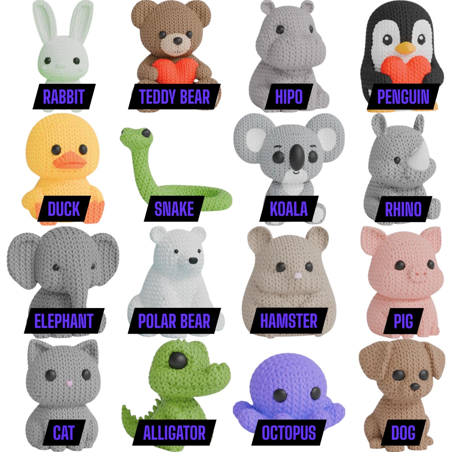 Knitimals - Cute Knit-Inspired Animal Toys - Whimsical Figurines for Kids & Adults - Decorative Soft Look Creatures