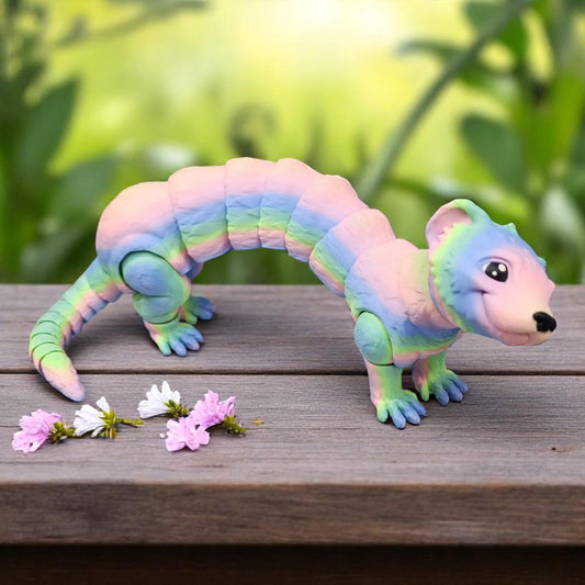 Bendy Posable 15" Ferret Toy Multiple Colors Arched Back Fidget Decor Black Eyes Nose Pink Ears Unique Gift Ferret Lovers