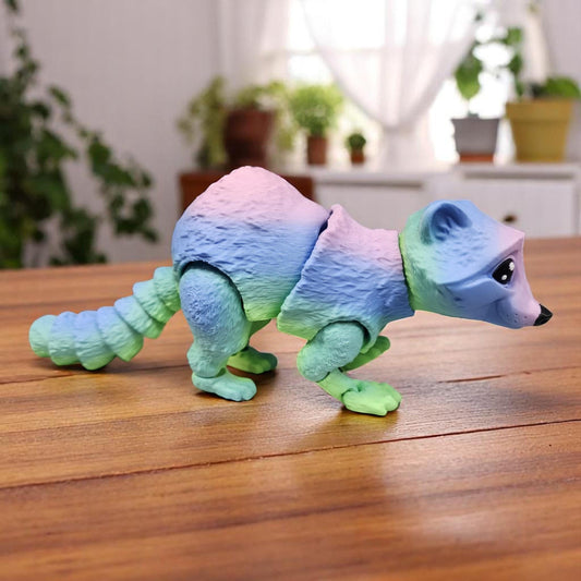 Bendy Posable 8.5" Raccoon Toy Multiple Colors Flexible Fidget Decor Black Eyes/Nose Unique Gift