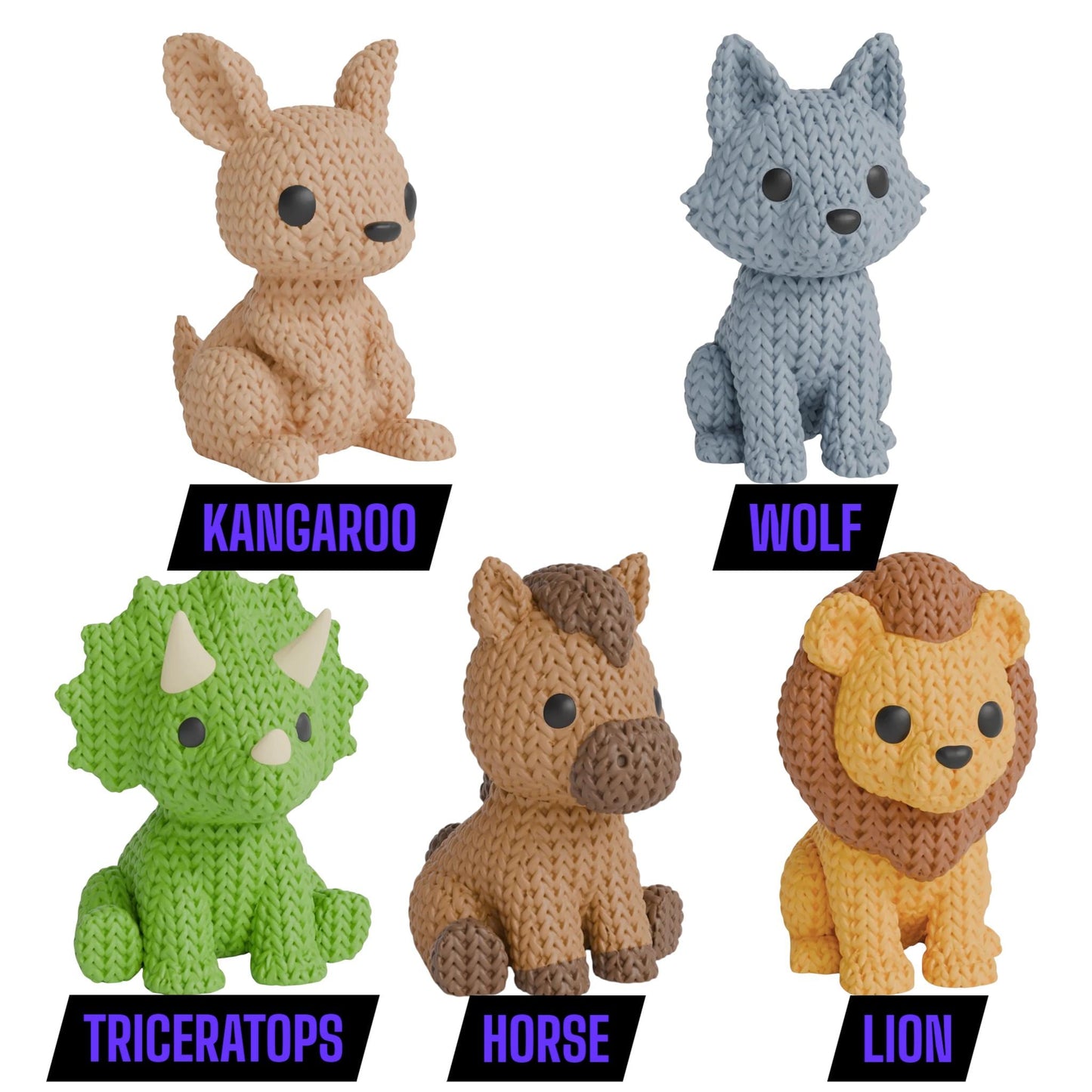 Knitimals - Cute Knit-Inspired Animal Toys - Whimsical Figurines for Kids & Adults - Decorative Soft Look Creatures