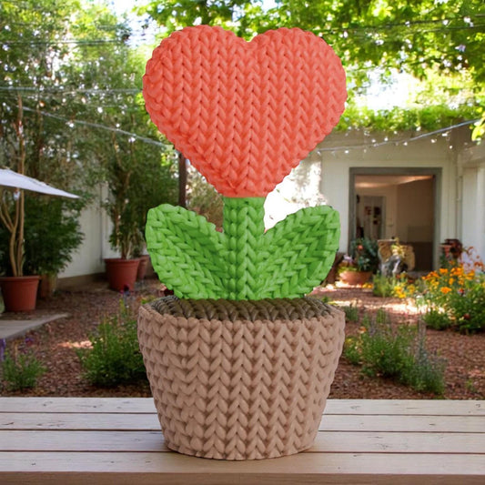 Heart-Shaped Flower in Knitted Texture Pot - Charming Home Decor