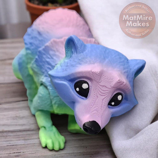 Bendy Posable 8.5" Raccoon Toy Multiple Colors Flexible Fidget Decor Black Eyes/Nose Unique Gift