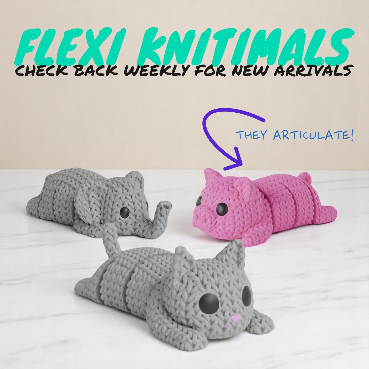 Flexi Knitimals: Articulated Knit-like Animal Toys - Posable & Playful Companions! New animals added almost weekly!